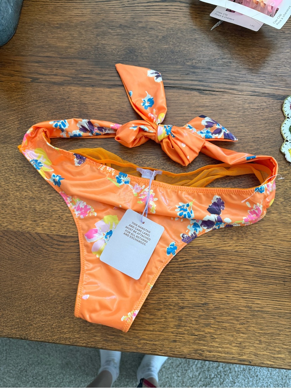 Orange Floral Bikini Bottom with Bow Accent